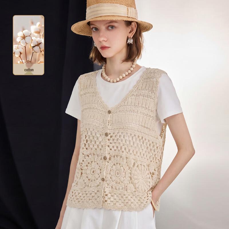 Women s Hollow Crochet V-Neck Sleeveless Top L