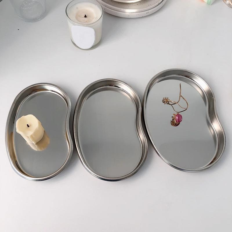 1PC Stainless Steel Tray Multi Functional Jewelry Storage Tray Cosmetic Tattoo Accesory Elbow Tray Irregular Design SML