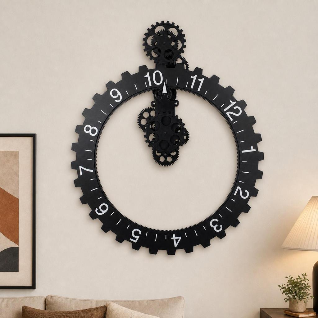 Gear Wall Clock Oversized Industrial Metal for Living Room, Loft