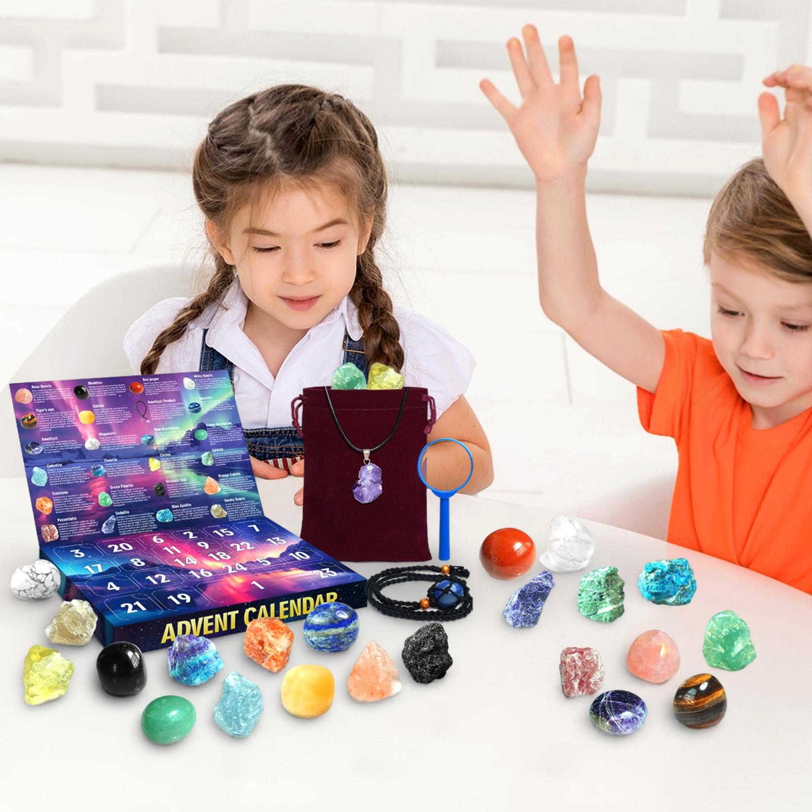 

Адвент-календарь 2025 Рождество - 24 дня Календарь обратного отсчета до Рождества из натуральных кристаллов для детей, мальчиков, девочек, Коллекция для изучения геологии, камней, драгоценных камней One Size