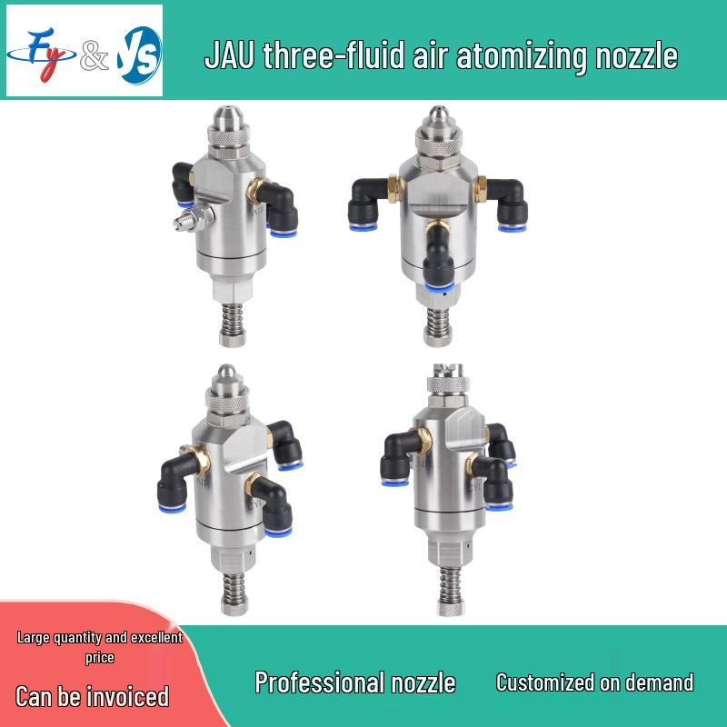 Stainless Steel Anti-Drip Triple-Fluid Air Atomizing Nozzle with Siphon and Circular Fan Spray