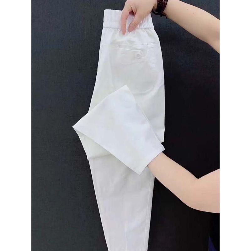 

K-style Easiest for Match Pure Cotton Casual Pants Women s 2024 Summer Thin Slimming Skinny Jeans Cropped Pants Loose High Waist Harem Pants White M(Suggested 42.50 kg-50.00 kg)