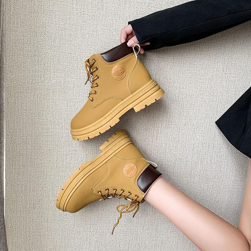 Martin boots  new autumn short boots high-top rhubarb boots yellow thick-soled British mountaineering boots