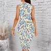 Women Plus Size Crew Neck Sleeveless Midi Dress Bright Ethnic Circular Floral All Over Print Bodycon Dress