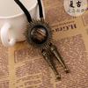 Western Cowboy Sun Frame Tassel Pendant Adjustable Braided Rope Necklace  For Men Women