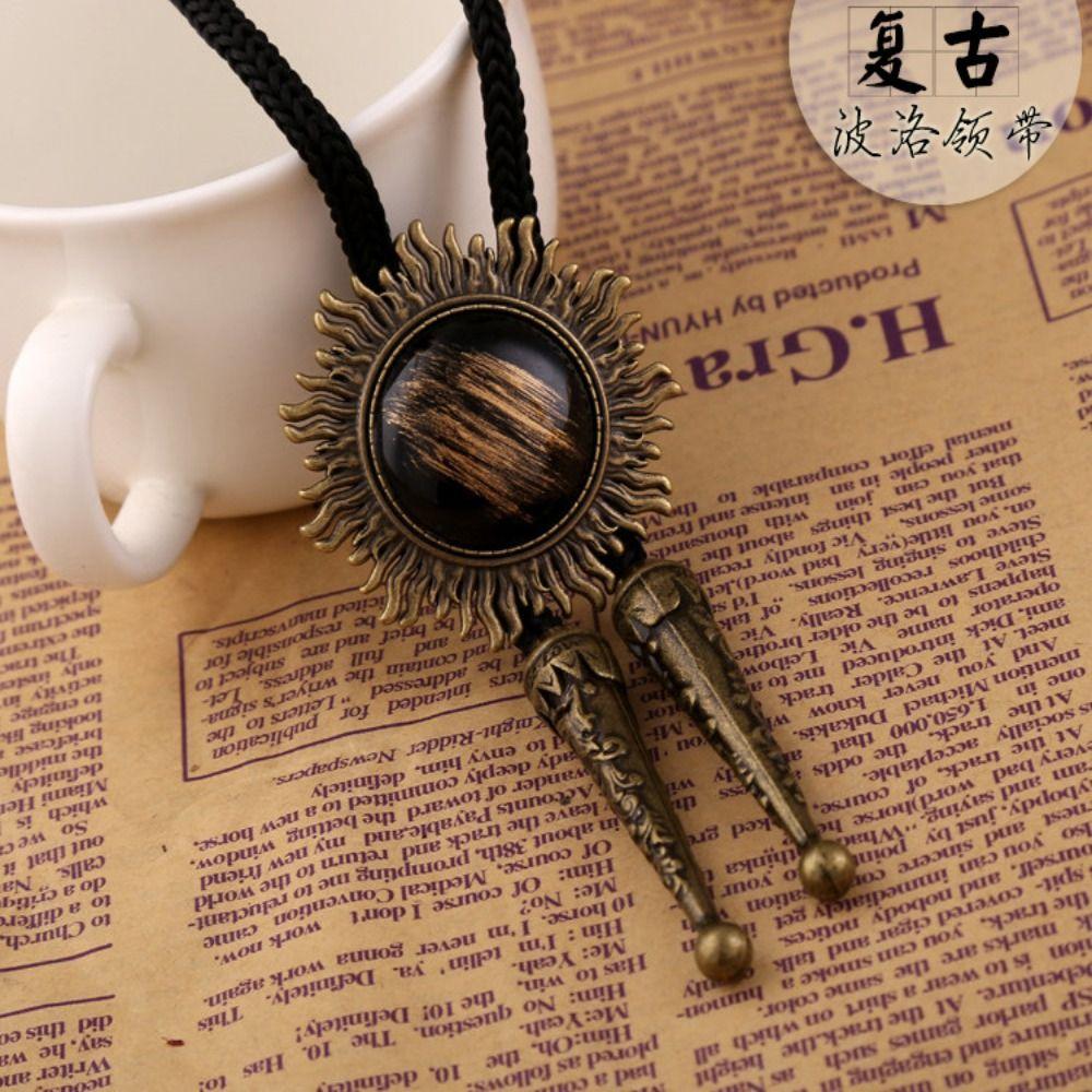 Western Cowboy Sun Frame Tassel Pendant Adjustable Braided Rope Necklace For Men Women