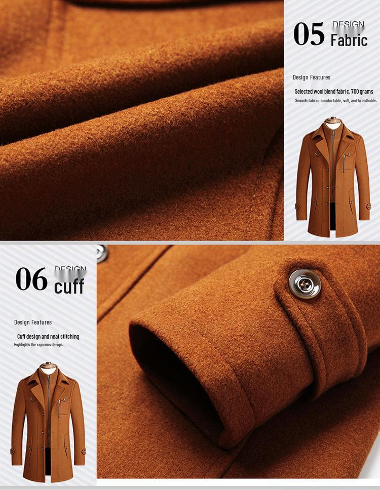 Men's Winter Wool Coat - Double Collar, Mid-Length for Middle-Aged and Elderly