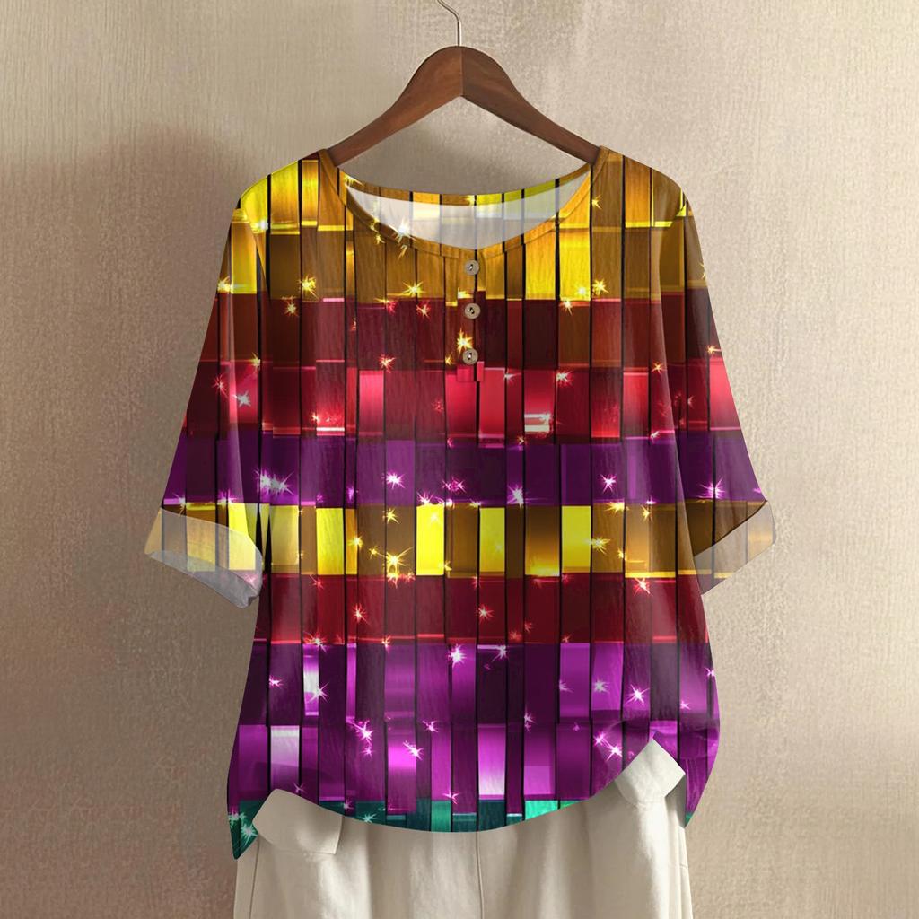 Women's Fashionable And Casual Shirt Half-sleeve Round Neck Cotton And Linen Blouse Top