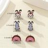 A pair of small and delicate wooden Easter bunny rainbow stud earrings, fashionable personality, literary and cute, high-end wood