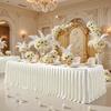 Satin Pleated Table Skirt 4/6/8FT Tablecloth for Wedding Banquet Conference Party Stage Decoration Rectangular Table Cover