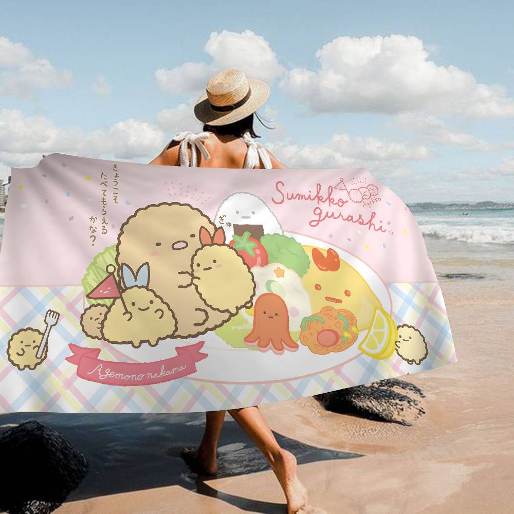 Cartoon Pink Sumikko Gurashi Microfiber Blanket Quick Drying Beach Towels Oversized Printing Super Absorbent Pool Towel Blanket