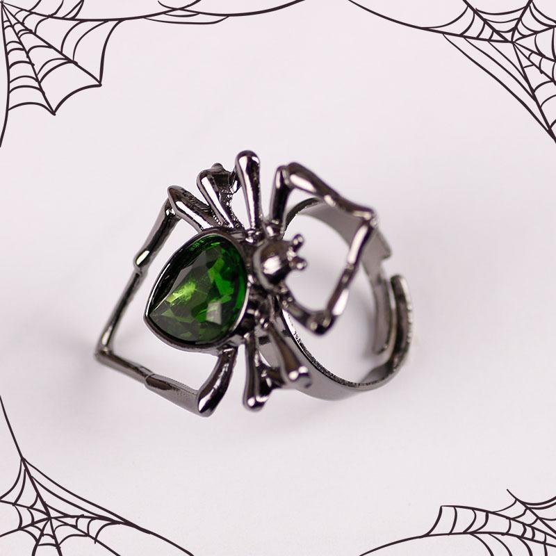 Gothic Punk Irregular Spider Webs Zircon Opening Ring Women Black Crystal Dark Animal Rings Hip Hop Fashion Party Finger Jewelry