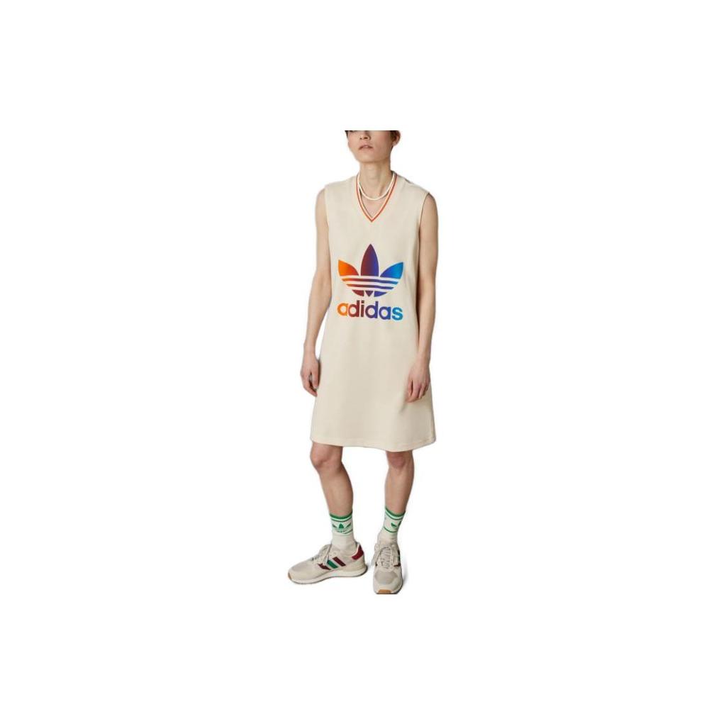 Adidas Originals 70S Logo Letter Print V-Neck Sleeveless Dress