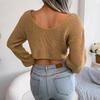 Elegant Cross V‑neck Front Crop Sweater 2026 Women Fall Knitted Wrap Knot Top Long Sleeve Loose Pullover Daily Y2K Casual Tops