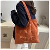 Korean Corduroy Embroidered Tote Bag for Students - Artistic Autumn/Winter Design
