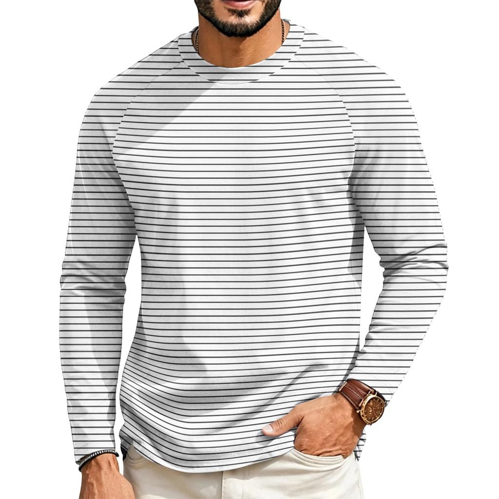 T-shirt décontracté à manches longues raglan et col rond pour homme