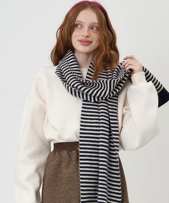 THE-ABON Classic Striped Knit Scarf Navy