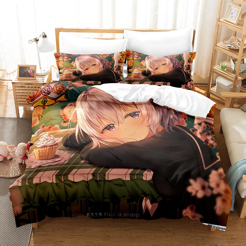 Hot Cartoon Zombie Land Saga Themed Bedding Kit Breathable Zipper Duvet Cover Pillowcases Cozy Home Bedroom Decoration