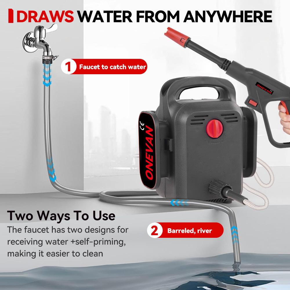 ONEVAN Electric High Pressure Washer 120Bar 2in1 Car Washing Powerful Garden Wash Cleaning Tool For Makita 18V Battery Pin
