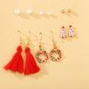 6  Pairs of   Women's  Christmas Earrings  Retro Style   Pearl  Tassel  Earrings