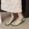 Large size women's shoes 41-43 fat feet rhinestone toe Roman sandals summer versatile flat bottom with skirt seaside beach shoes