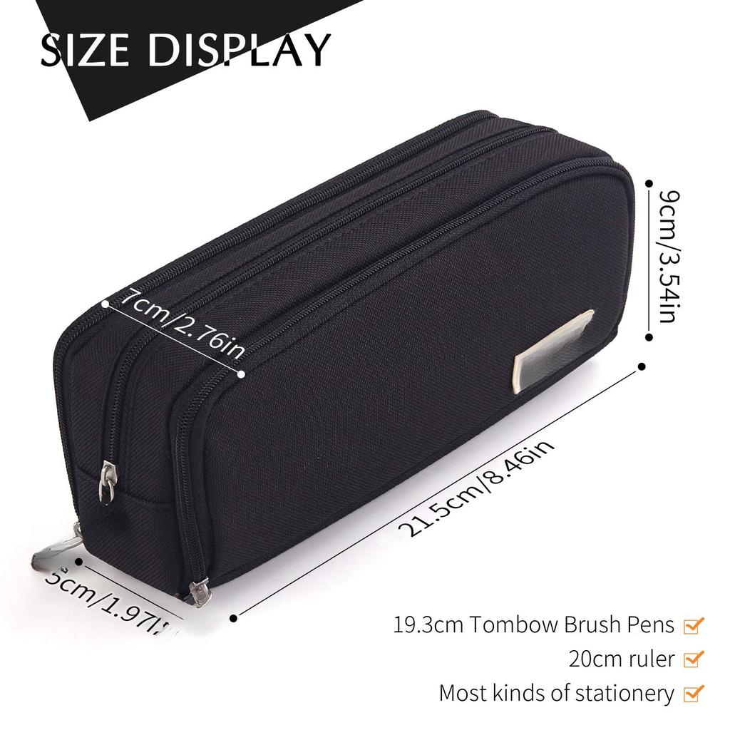 Large Capacity Pencil Case 3 Compartment Pouch Pen Bag for School Teen Girl Boy Men Women,Black