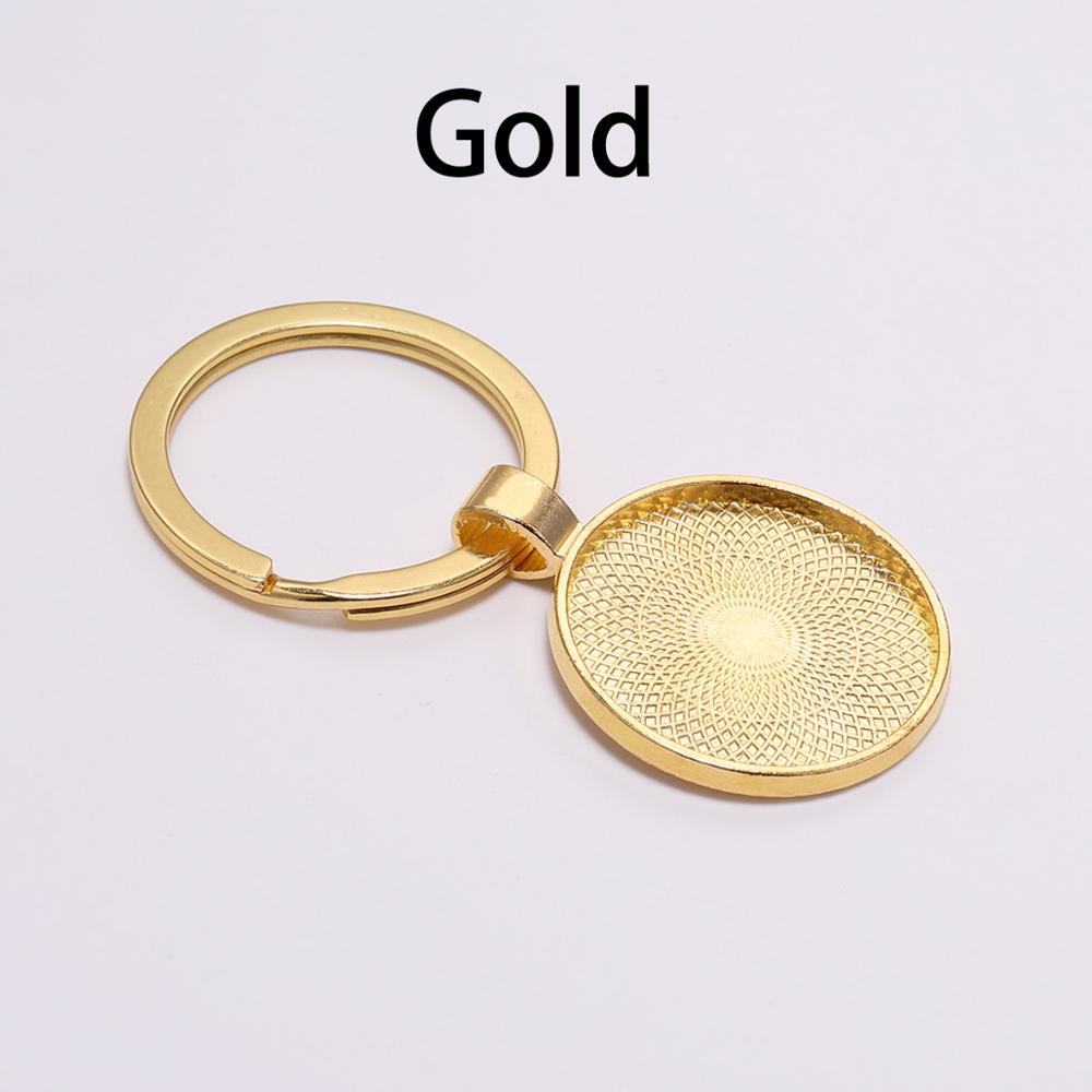 5pcs/lot 25mm Metal Rhodium Gold Colors Round Keyring With Pendant Bezel Blank DIY Keychain Jewelry Making Accessories