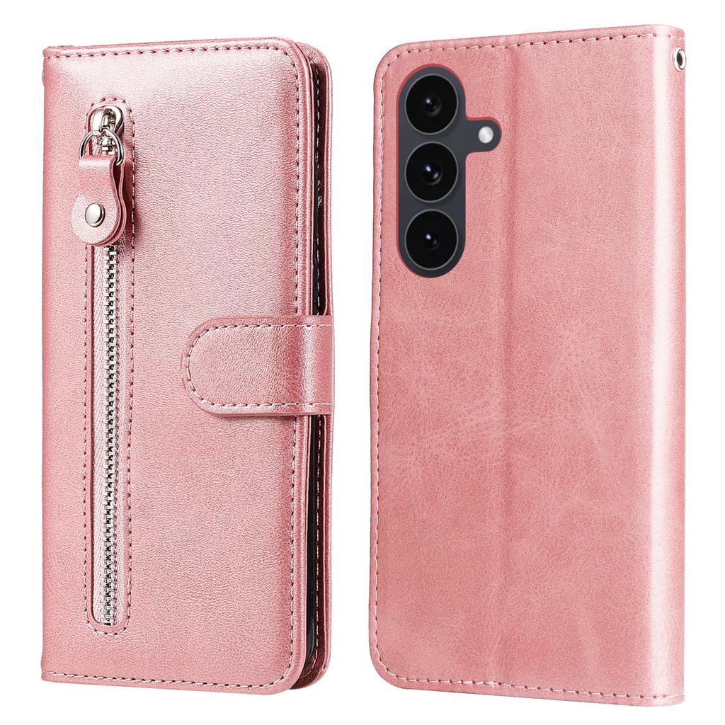 For Samsung Galaxy S25 FE PU Leather Cases with Zipper Pocket Wallet Phone Cover Stand