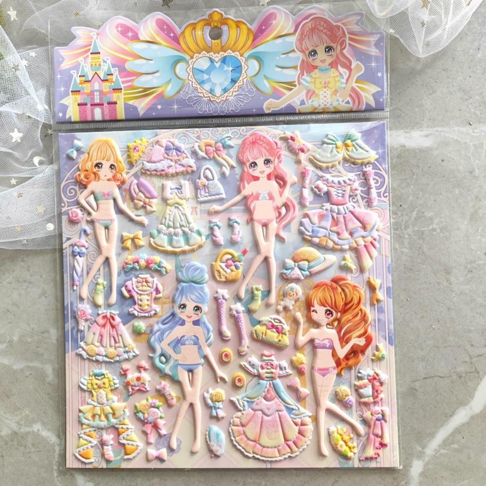 Large-Size Girls' Princess Dress-Up Stickers (4 Styles) Reusable Adhesive Stickers for Notebooks BulingBulingStickers Store