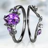 Elegant Black Color Inlaid with Purple White Zircon Rings Luxury Fashion Flower Party Engagement Wedding Rings for Women