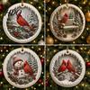 Festive Hanging Decor Acrylic Christmas Red Bird Ornament Snow Scene Pattern Xmas Tree Nature Inspired Seasonal Decorations Decor Retro Round