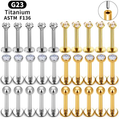 10PCS ASTM F136 G23 Titanium Piercing Labret Lip Ring Stud Earring CZ Ear Tragus Cartilage Helix Daith Pierc Jewelry 16/18/20g