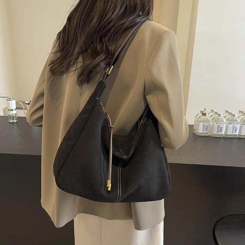 Large Capacity Retro Women's Bag Autumn New Fashion Matte Imitation Suede Casual Shoulder Tote Messenger Bag