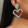 1 par kvinner hengende øredobber stort hult hjerte fargerik rhinestone dekor overdrevet partyklubb dating dingle øredobber øre smykker