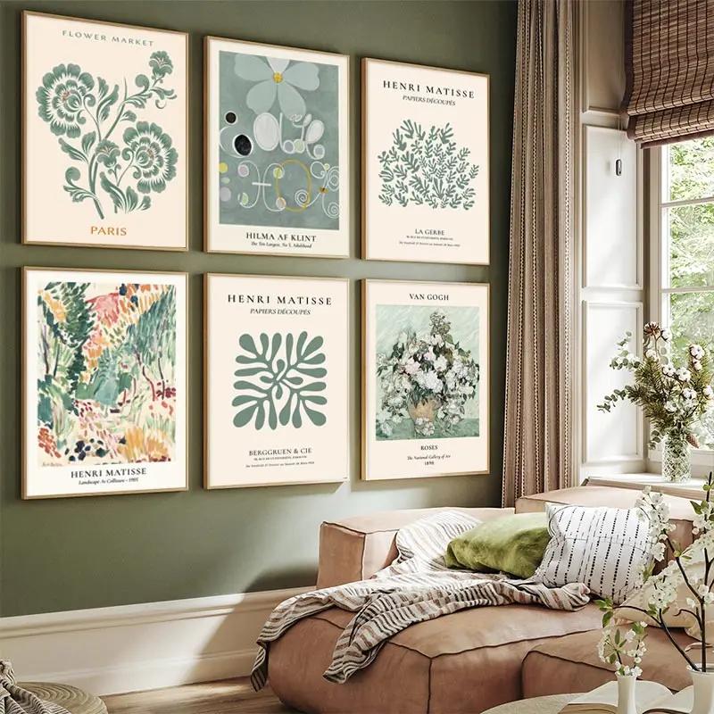 

Abstract Green System Matisse Canvas Painting Flower Market Wall Art Vase Art Prints Vintage Living Room Bedroom Home Decoration 21cm×30cm NoFrame
