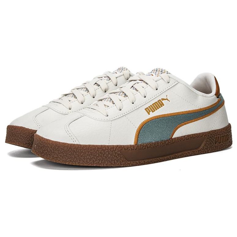 Puma Club Retro Prep Leather Comfortable Durable Lightweight Low-Top Sneakers Unisex Sneakers White Gray Green 389404-02