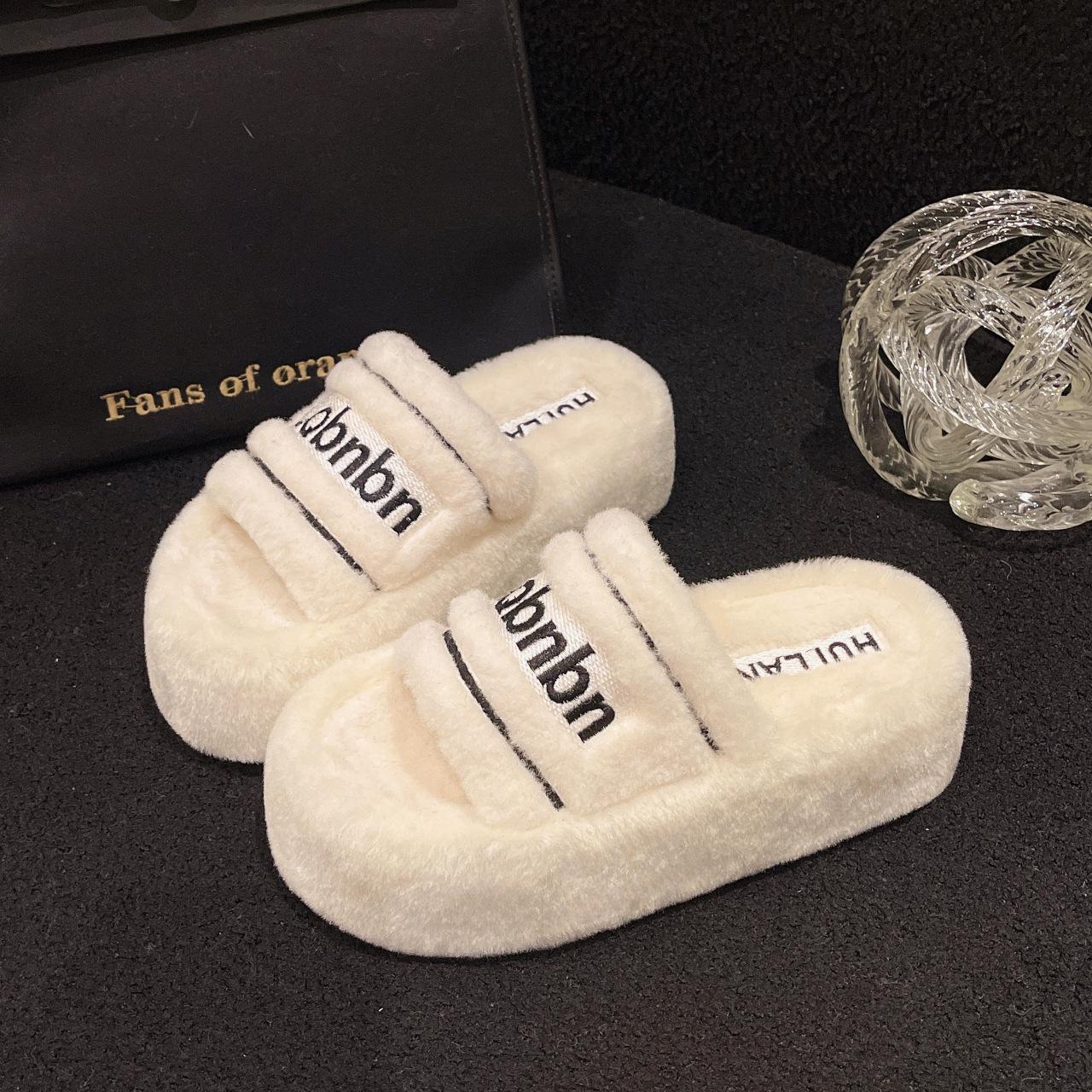 

thick-soled French fluffy shoes for women s 2025 autumn new gentle matching skirt heightening slippers small temperament cotton mop 35 белый