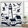 Simple Ocean Lighthouse Style Printing Shower Curtain, Bathroom Decorative Shower Curtain, Waterproof Shower Curtain with Hooks