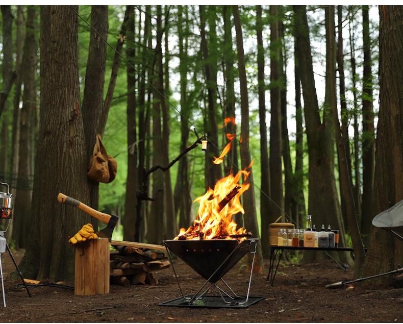 Large Outdoor Stainless Steel Folding Barbecue Grill and Fire Pit for Camping and Picnics