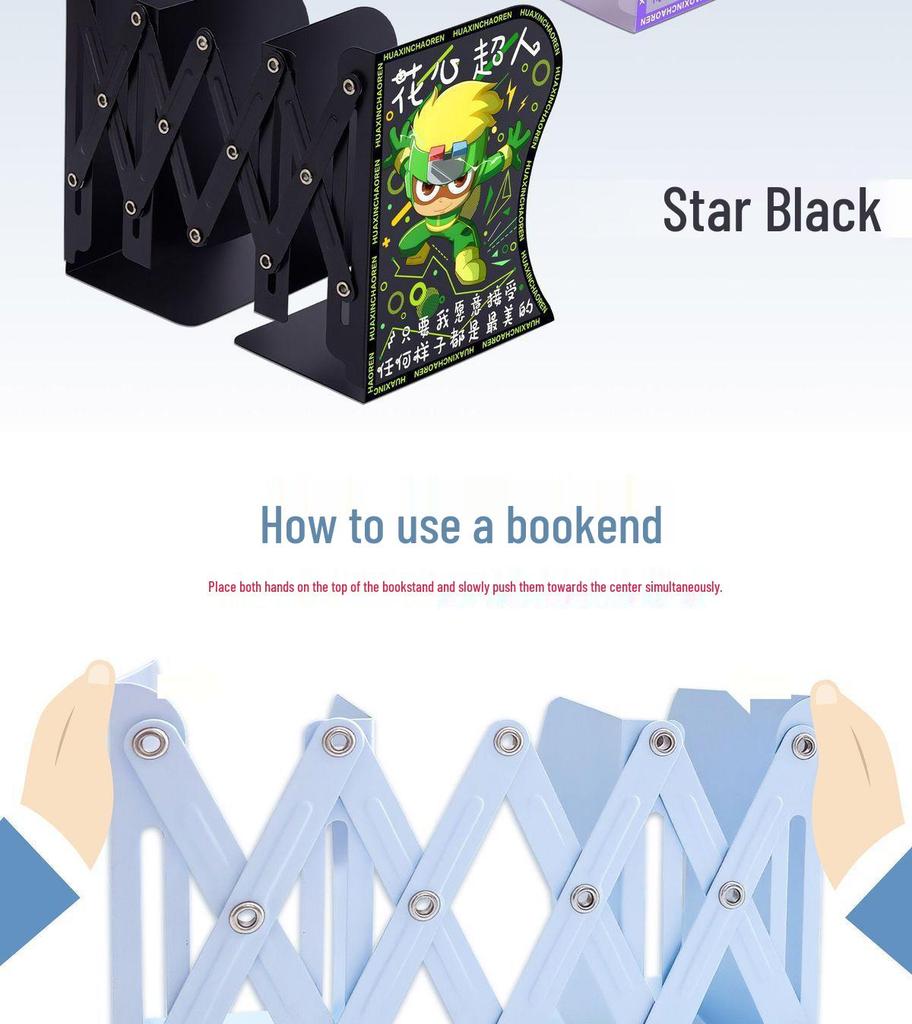 Happy Man Cartoon Book Stand & Desktop Organizer - Retractable, Folding Bookshelf & Clip for Students