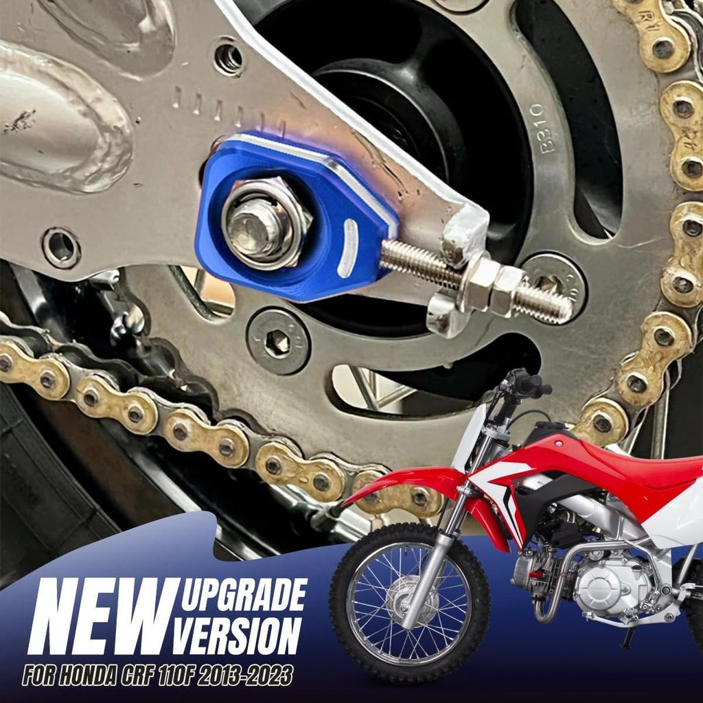 Canitu Blue Rear Chain Adjusters,Motorcycle Billet Rear Axle Blocks Swingarm Spool Tensioner Tension Adjuster Accessories for Honda CRF110 2013-2024