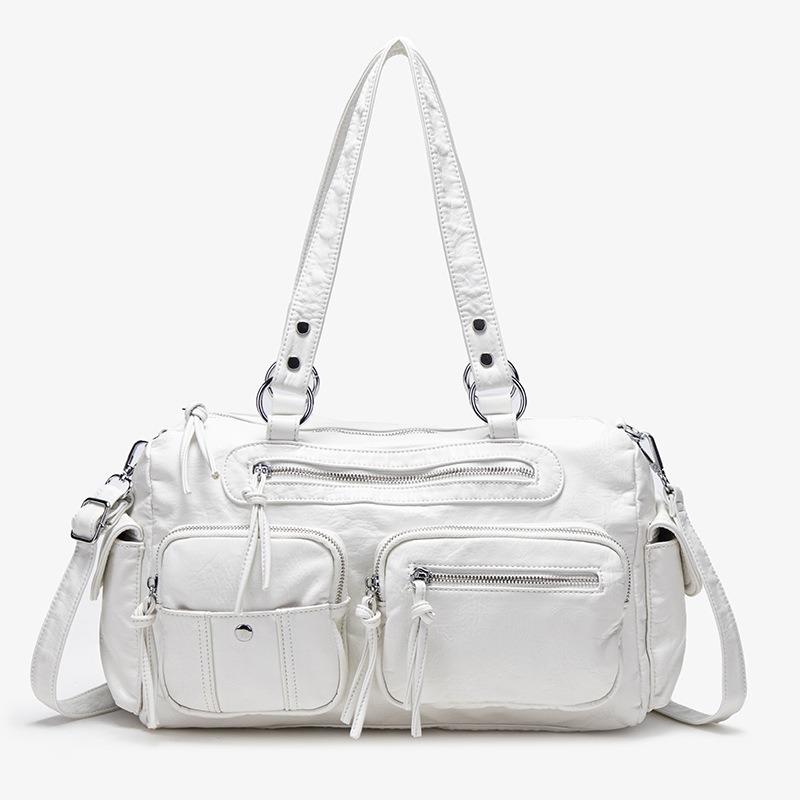 Commuter large-capacity messenger bag, high-end zipper handbag bag, fashionable one-shoulder washed women's tote bag.