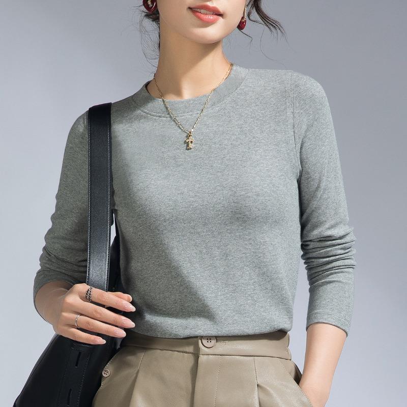 Sheep wool bottoming shirt women's summer model with new long-sleeved t-shirt crew neck slim-fit top black can be worn outside