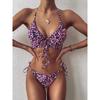 Sexy High Cut Leopard Bikini Women Thong Swimwear Female Swimsuit Two-pieces Bikini set Lace Up Bather Bathing Suit Swim Lady