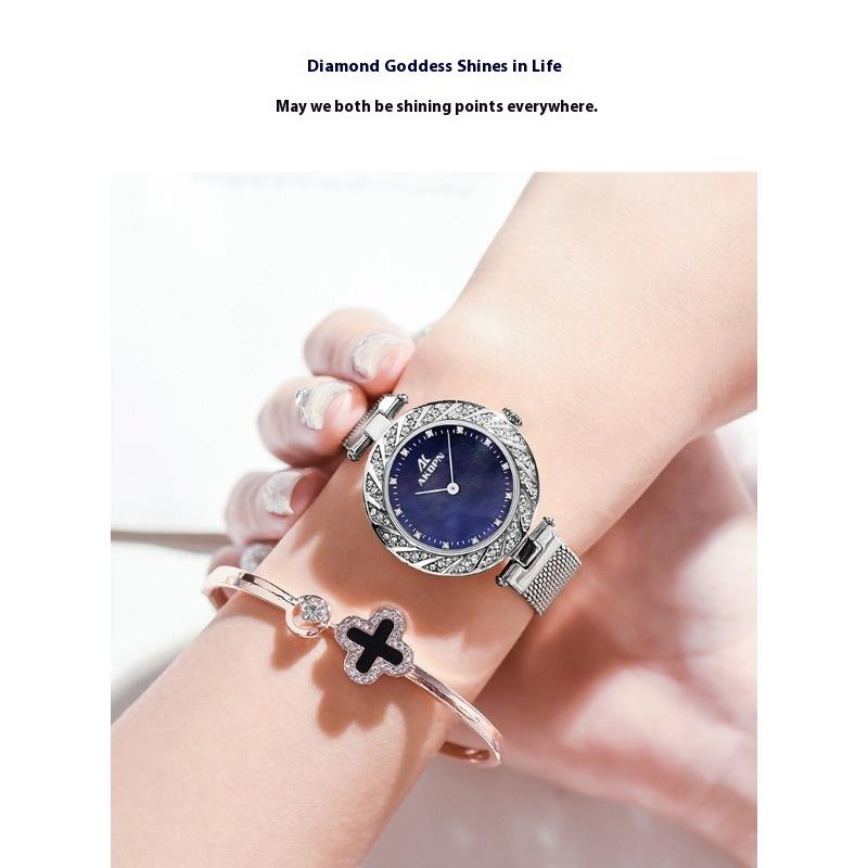 Top Brand Fashion Diamond Mesh Belt Women's Watch Light Luxury Quartz Wristwatch Waterproof Starry Sky Flow Diamond Exquisite Women's Watch