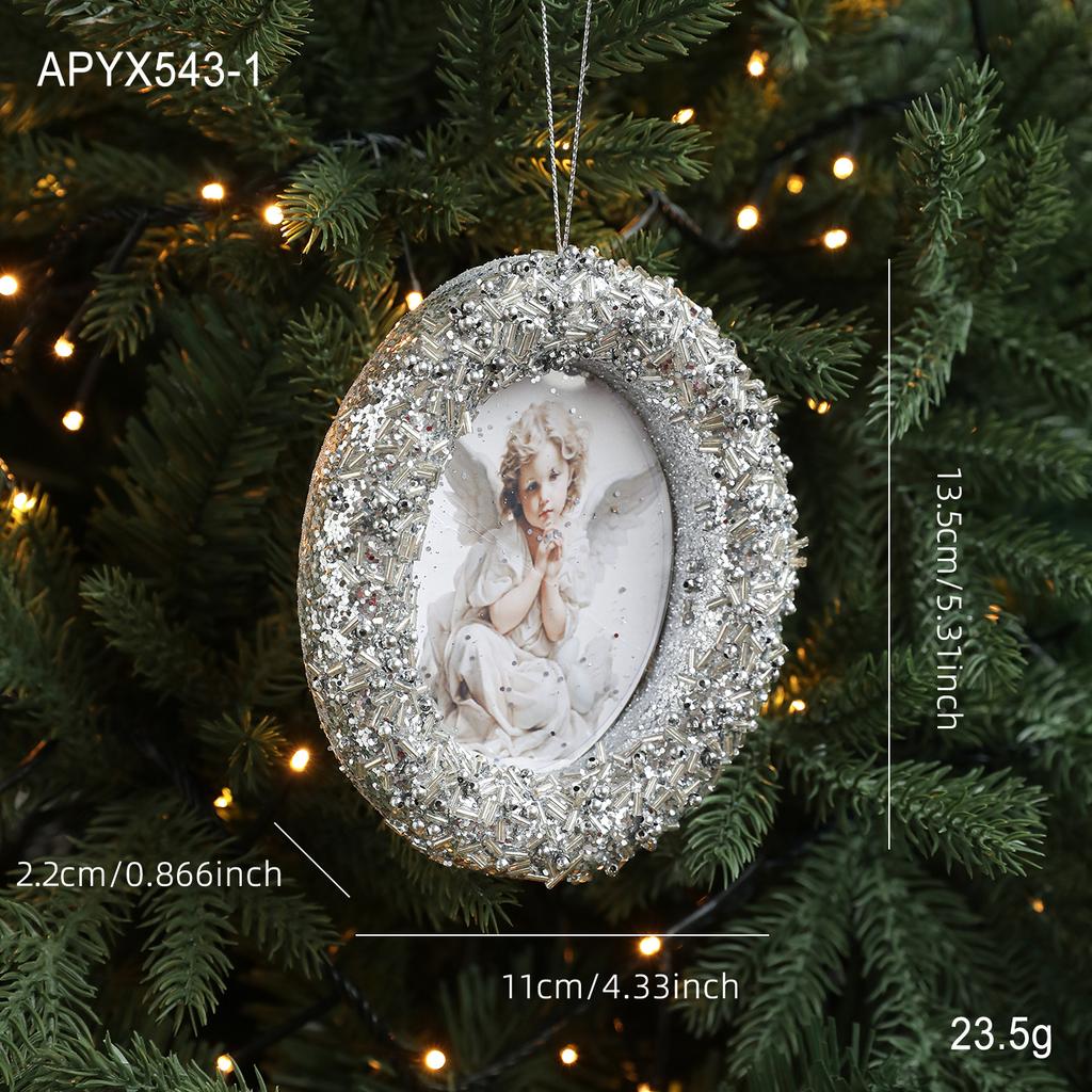 Foam Frame Angel Christmas Tree Pendant Golden Silver Square Circular Frame Hanging Christmas Decoration