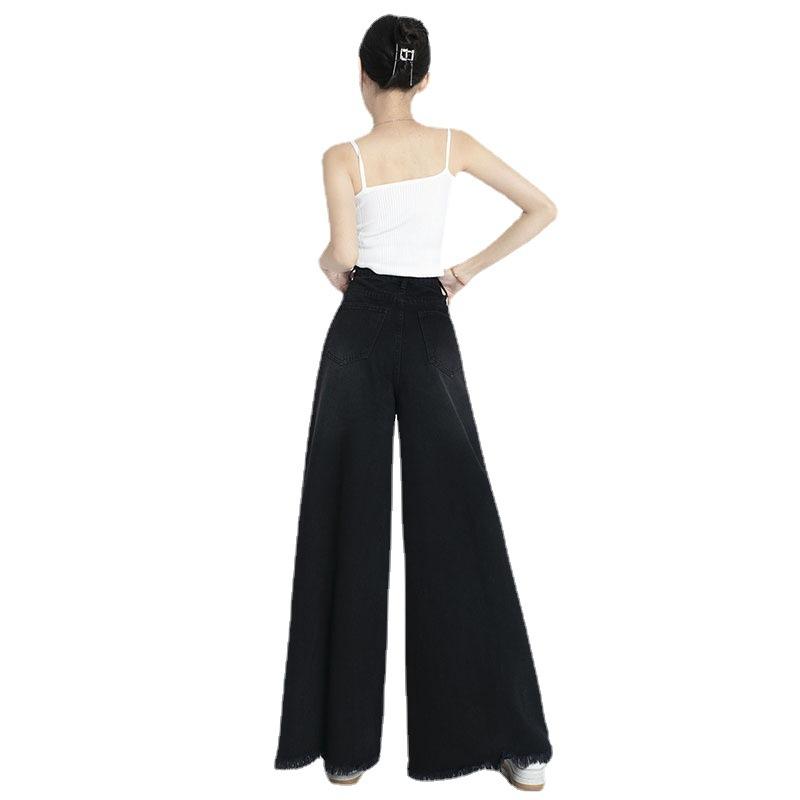 Washed retro American high street denim wide-leg pants women's new versatile and thin wide-leg design mopping pants