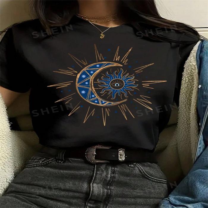 Letní top s kulatým výstřihem a potiskem Módní Ležérní Roztomilá dámská trička z čisté bavlny s krátkým rukávem