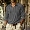 Men's 100% Linen Shirt Long Sleeve Lace Up Neck Casual Spring Summer Breathable Shirts Men Clothing