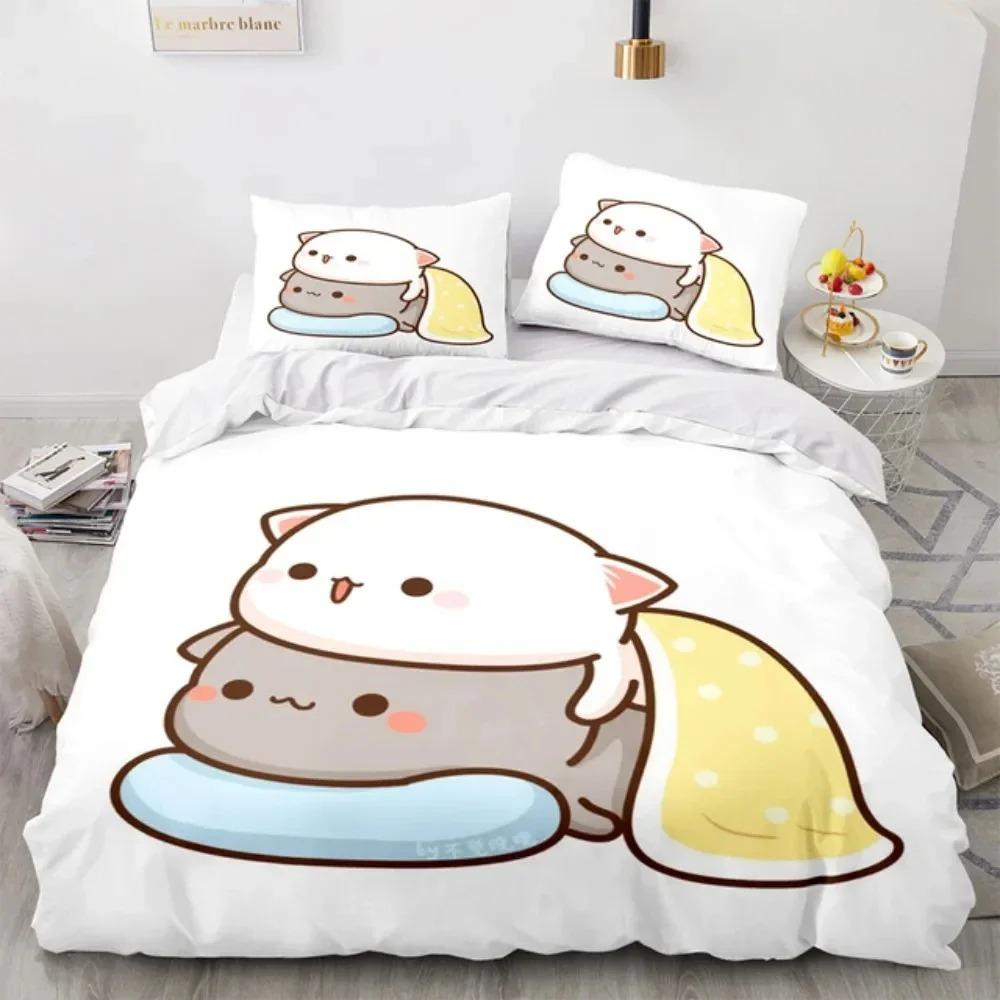 Comforter Cartoon Lovely Peach Cat Bedding Set 3D Printed Suitable For Bedroom Kids Home Textile
